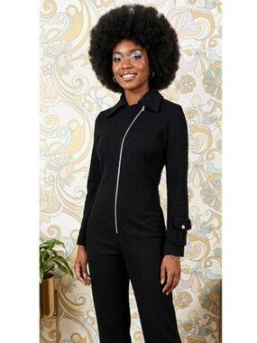 RARE 70s Luv Inc by Elvia jet-black zippered disco jumpsuit